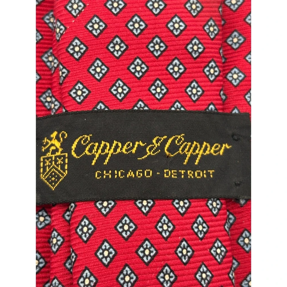Capper & Capper Chicago Detroit Men's Red Geometric Necktie Vintage Classic Tie